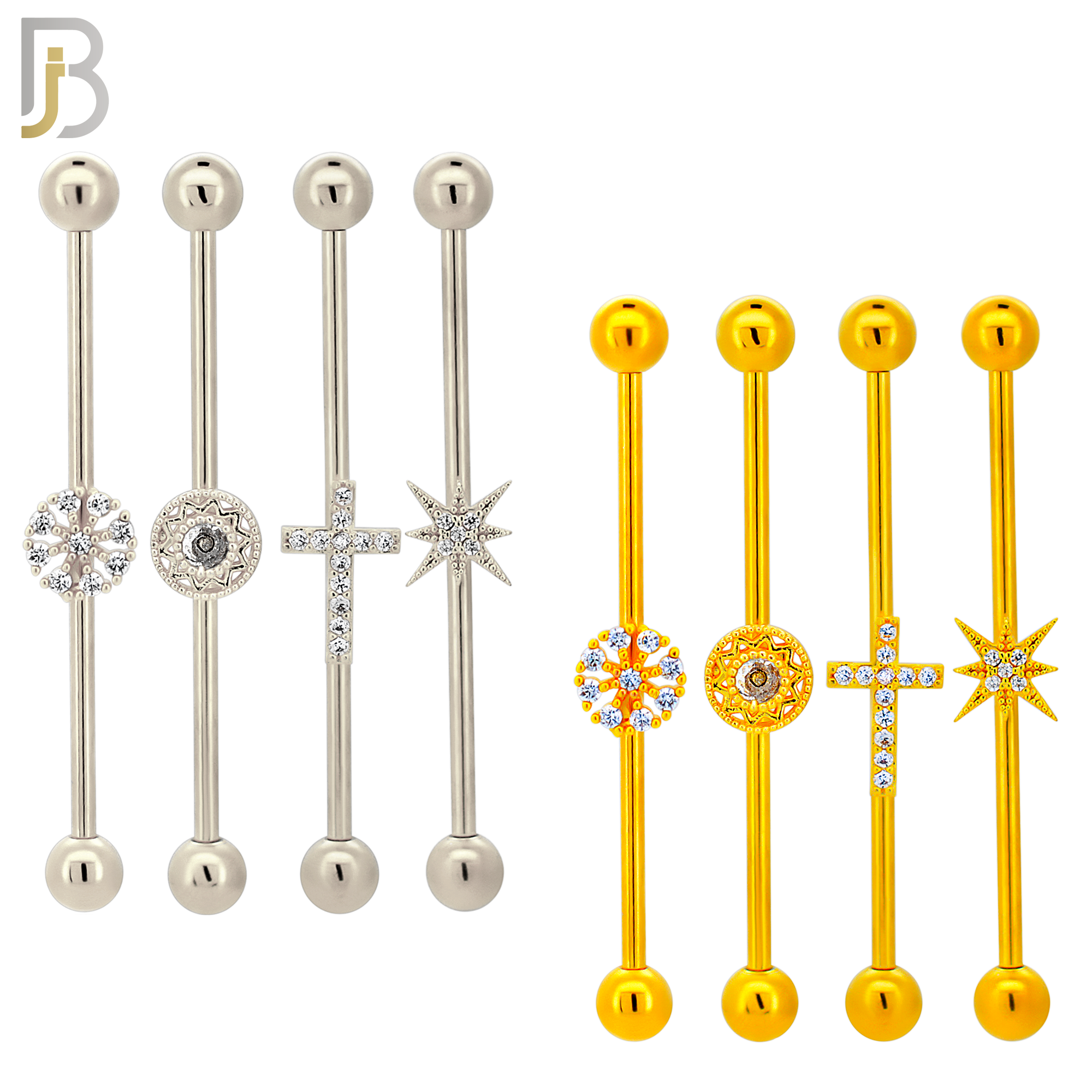 PK-BB54 - 316L Surgical Steel Screw Bar with Four Design Industrial Barbell Pack of 16 pcs image 1