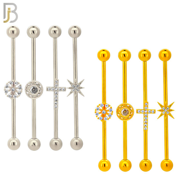 PK-BB54 - 316L Surgical Steel Screw Bar with Four Design Industrial Barbell Pack of 16 pcs image 1