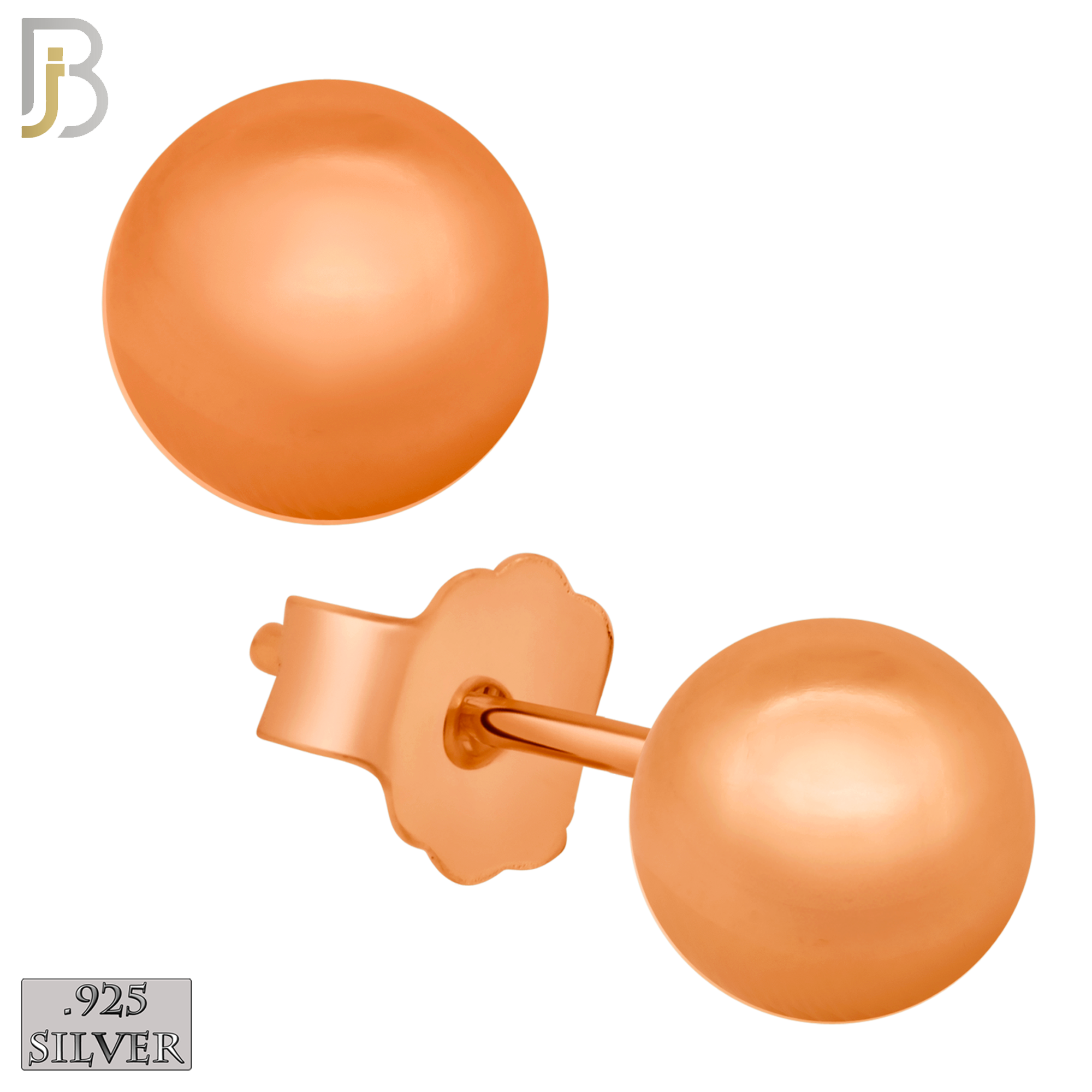925-ES12R - .925 Sterling Silver Earrings Ball Plain Studs Butterfly Back image 0