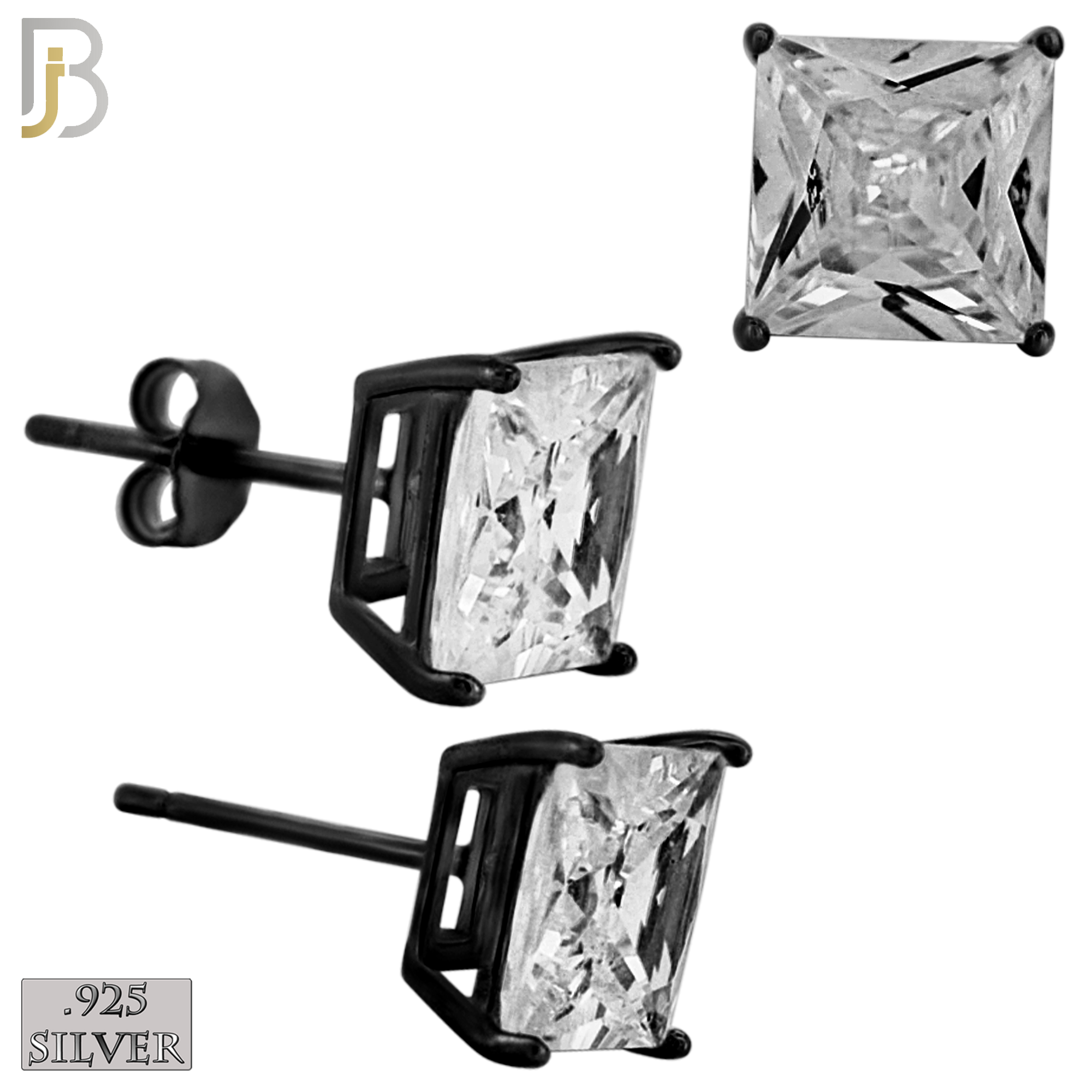 925-ES72-KC - .925 Sterling Silver Black Plated Earring Stud Casting Square Princess Cut Prong Setting Clear Zircon image 7