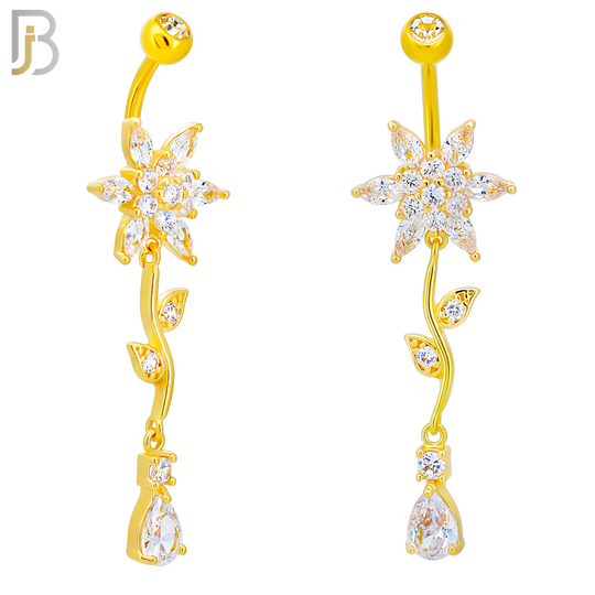 N0117  - 316L Stainless Steel Flower with Vein & Pear Shaped Zircon Belly Ring and 5mm Screw Ball image 1