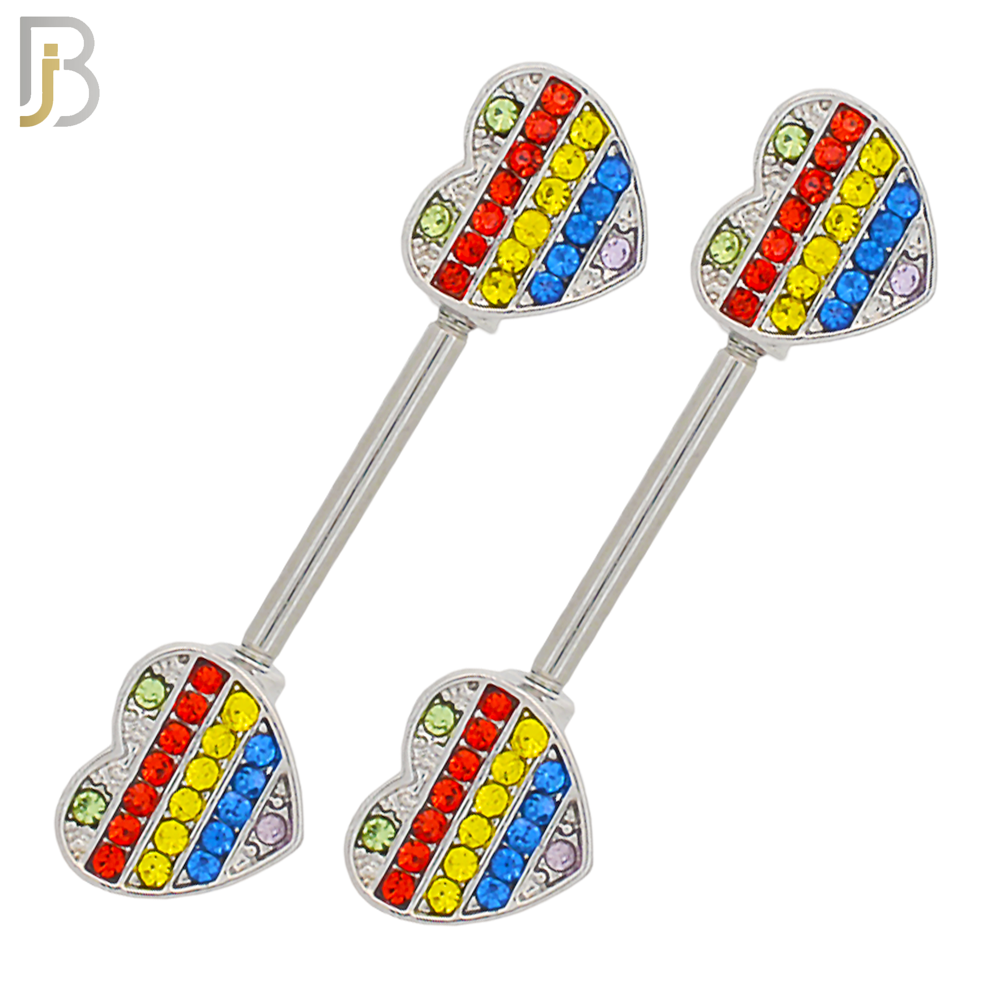 NP42 - 316L Surgical Steel Heart with Multi Colored CZ Design Externally Threaded Nipple Ring Piercing Pair image 0