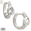 925-ES481 - 925 Sterling Silver Pear CZ in Bezel Setting with Side CZs Huggies Earrings image 1