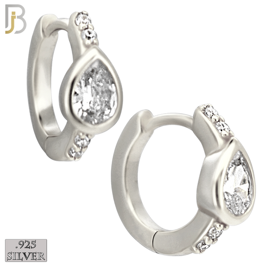 925-ES481 - 925 Sterling Silver Pear CZ in Bezel Setting with Side CZs Huggies Earrings image 1