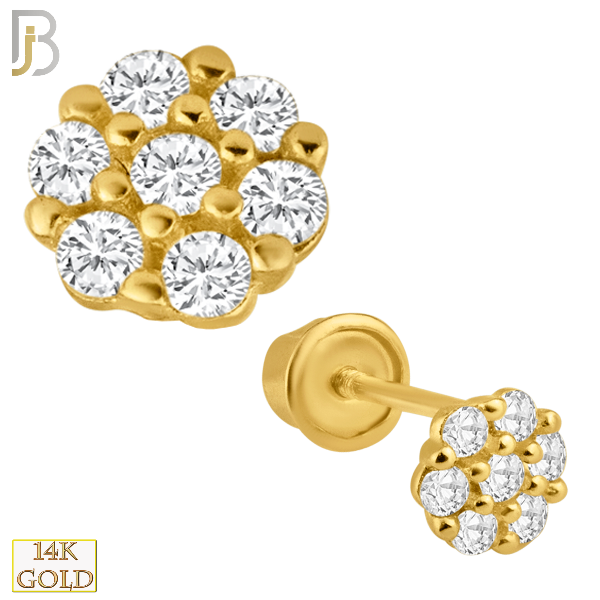 14-ES10 - 14k Solid Gold Screw Back Earrings 4mm Flower Design image 0