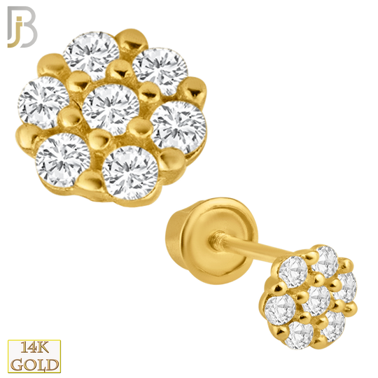 14-ES10 - 14k Solid Gold Screw Back Earrings 4mm Flower Design image 0