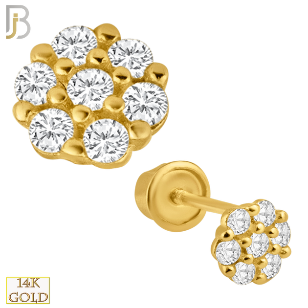 14-ES10 - 14k Solid Gold Screw Back Earrings 4mm Flower Design image 0
