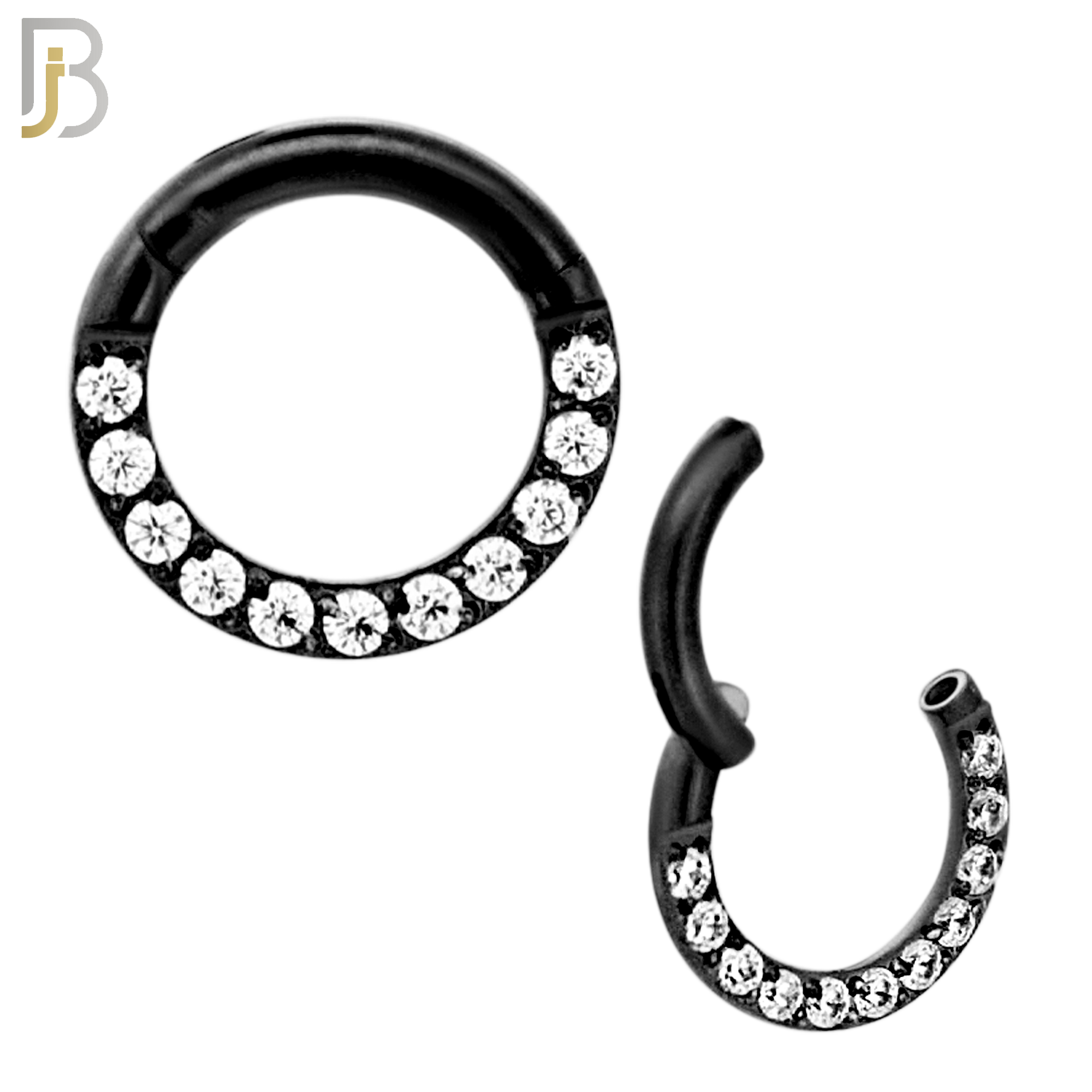 CT93K -  316 Stainless Steel Black Plated Hinged Hoop with CZ Gems Nose Rings (PACK OF 6) image 1