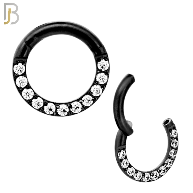CT93K -  316 Stainless Steel Black Plated Hinged Hoop with CZ Gems Nose Rings (PACK OF 6) image 1