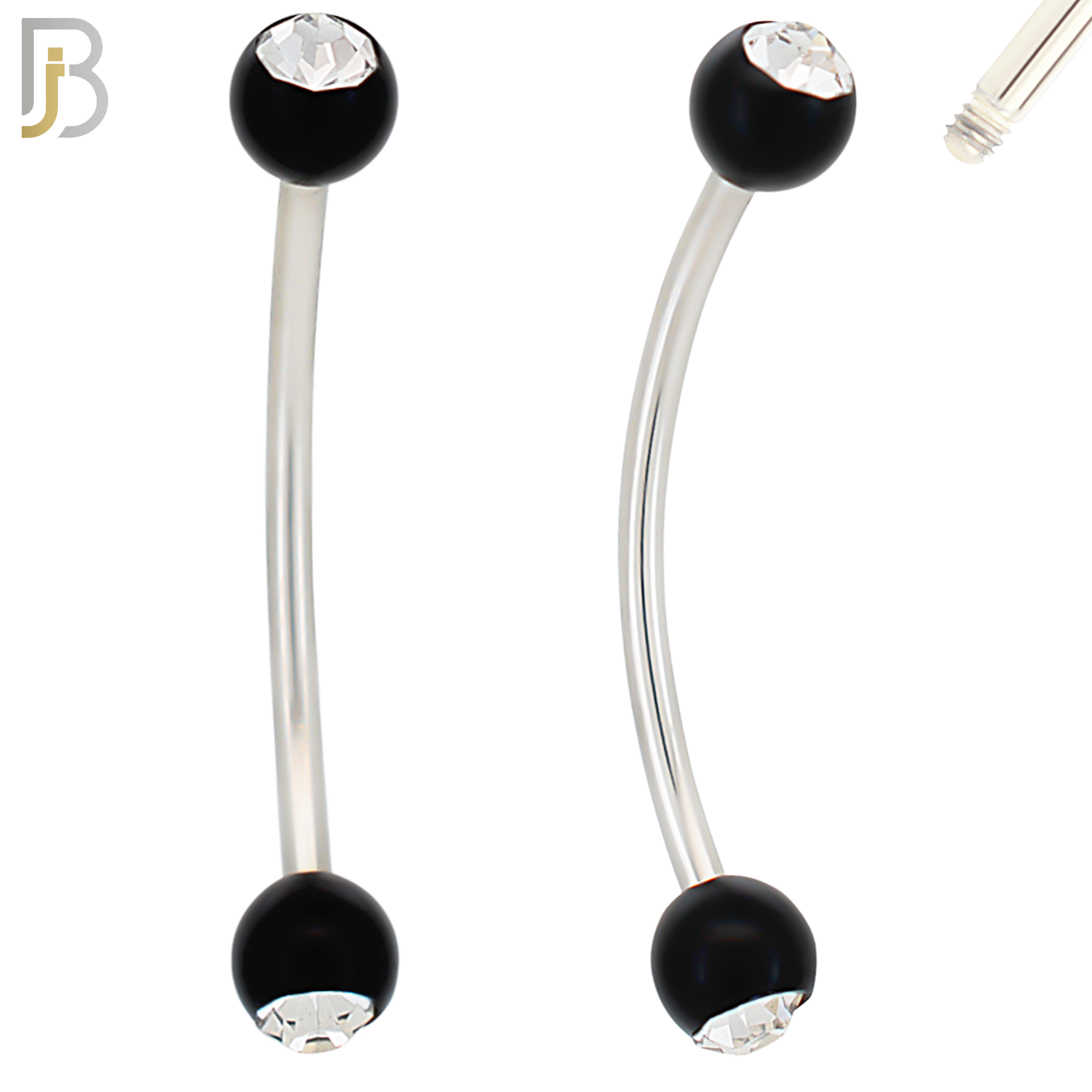 EC07TS - 316L Surgical Steel Transparent/Solid Acrylic Ball with Clear Zircon Curved Barbell Externally Threaded (PACK OF 6) image 2