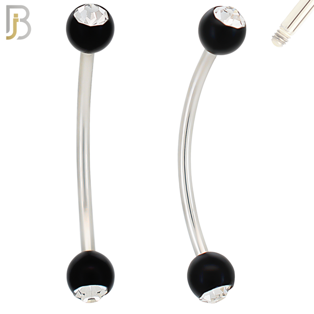 EC07TS - 316L Surgical Steel Transparent/Solid Acrylic Ball with Clear Zircon Curved Barbell Externally Threaded (PACK OF 6) image 2