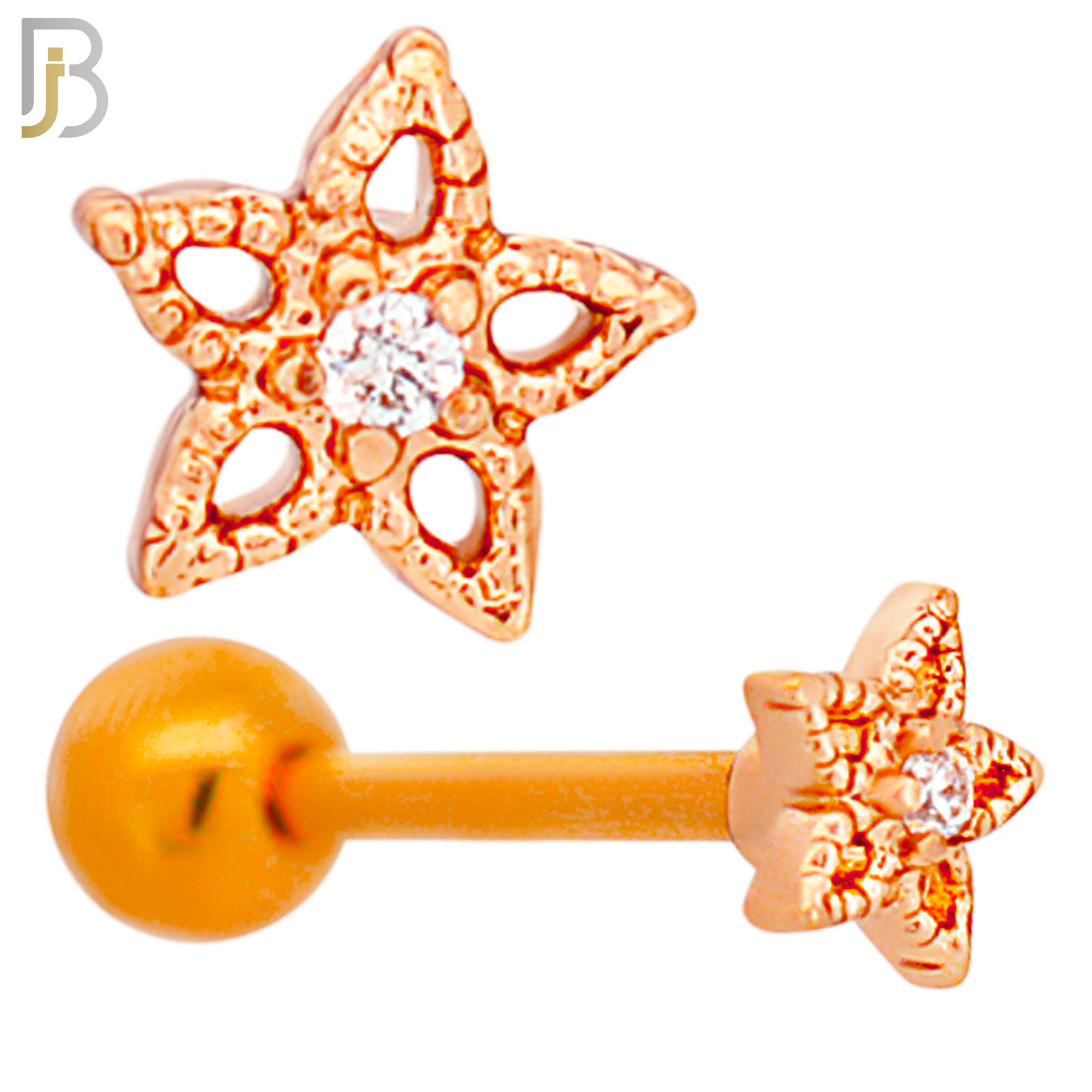 TB77 - 316L Stainless Steel Hollow Star with Center CZ Tragus/Cartilage Barbell (PACK OF 6) image 3