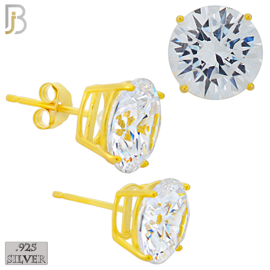 925-ES71-GC - .925 Sterling Silver Gold Plated Earring Stud Casting Round Prong Setting Clear Zircon image 9