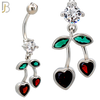 N0146 - 316L Surgical Steel Dangling Heart Cherry in Bezel Set Belly Ring image 2