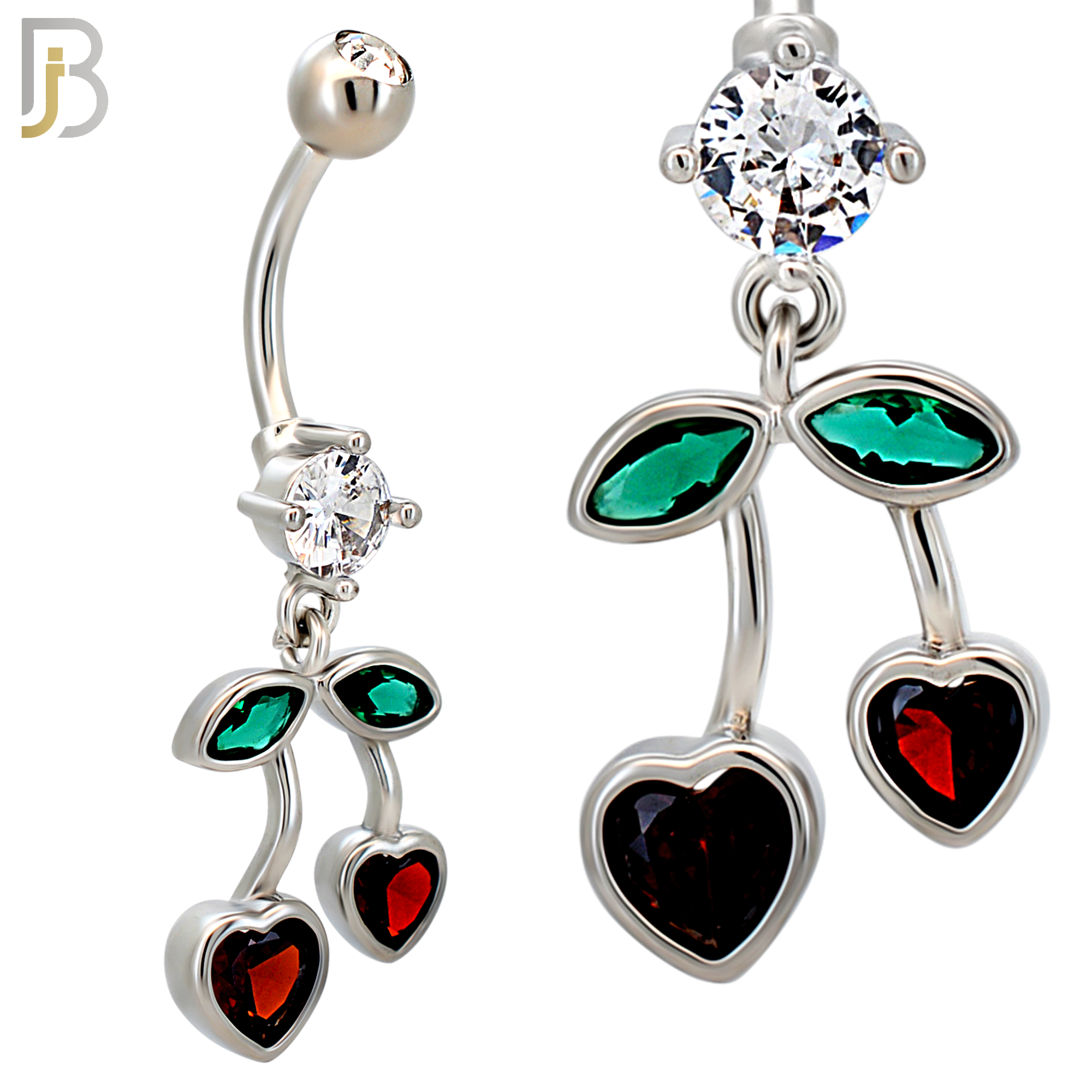 N0146 - 316L Surgical Steel Dangling Heart Cherry in Bezel Set Belly Ring image 2
