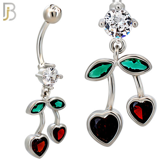 N0146 - 316L Surgical Steel Dangling Heart Cherry in Bezel Set Belly Ring image 2