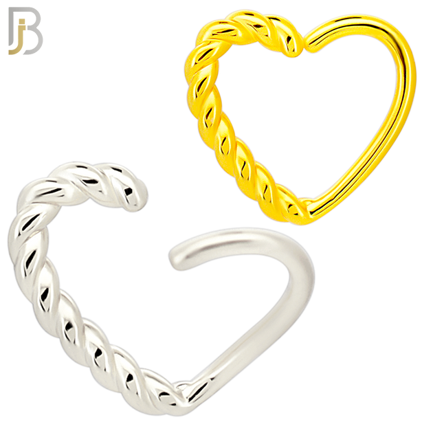 CT108 - 316 Surgical Steel Twisted Rope Hollow Heart Twist to Open Nose Hoop (Pack of 6) image 0