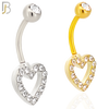NB16 - 316L Stainless Steel Heart  Zircon  Banana Belly Navel Ring image 0