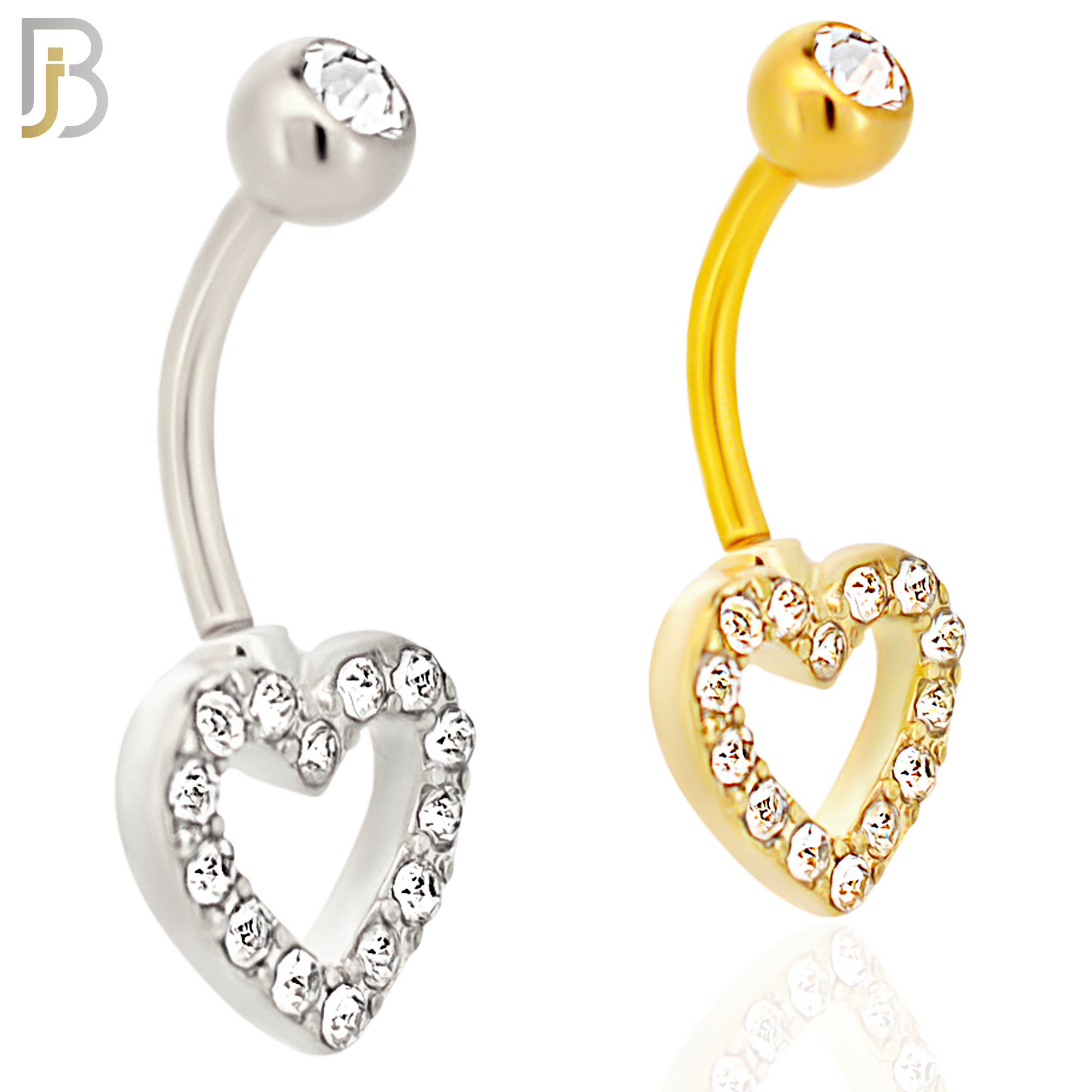 NB16 - 316L Stainless Steel Heart  Zircon  Banana Belly Navel Ring image 0