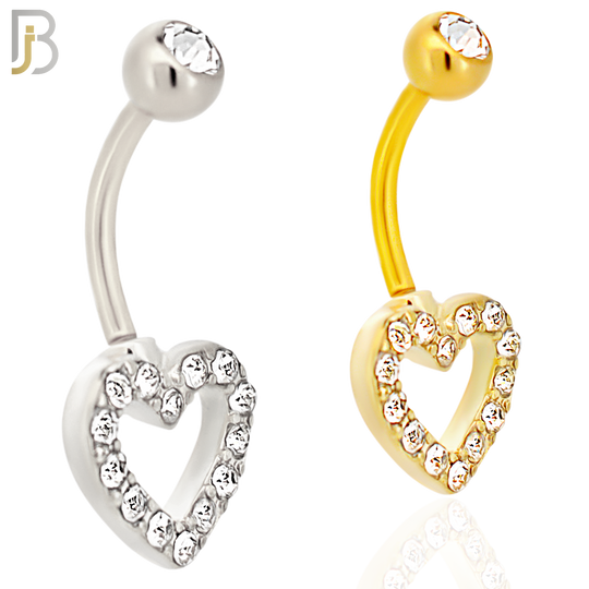 NB16 - 316L Stainless Steel Heart  Zircon  Banana Belly Navel Ring image 0