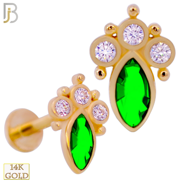 14-LB96 - 14k Yellow Gold Marquise CZ Labret - Green Stone image