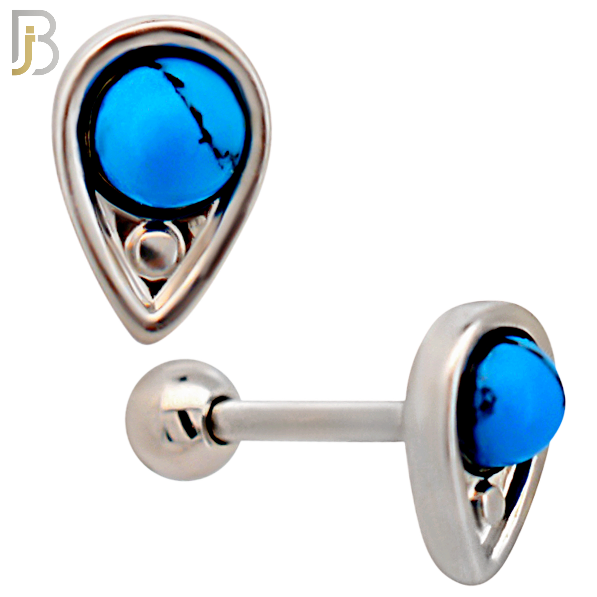 TB123 - 316L Stainless Steel Opal/Turquoise Teardrop Tragus/Cartilage Barbell  (Pack of 6) image 2