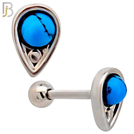 TB123 - 316L Stainless Steel Opal/Turquoise Teardrop Tragus/Cartilage Barbell  (Pack of 6) image 2