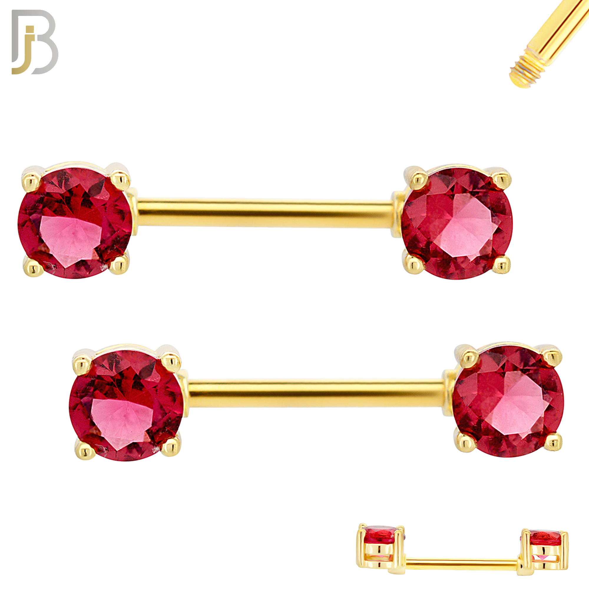 NP02G - 316L Surgical Steel Gold Plated Screw Prong Round Zircon Nipple Ring Piercing image 4