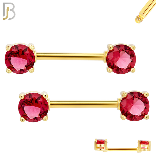 NP02G - 316L Surgical Steel Gold Plated Screw Prong Round Zircon Nipple Ring Piercing image 4