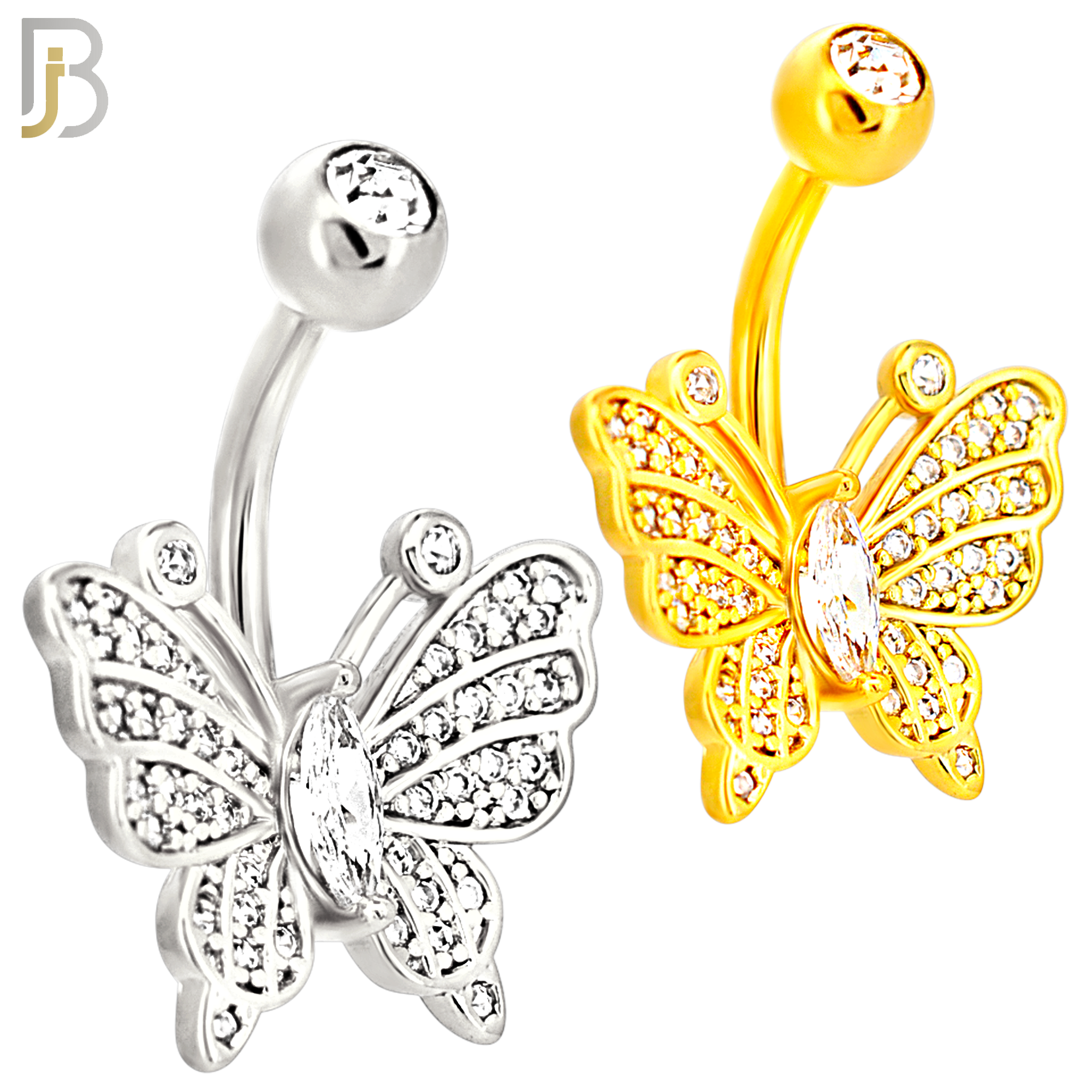 NB115 - 316L Surgical Steel Butterfly with Marquise CZ Center Belly Ring image 0