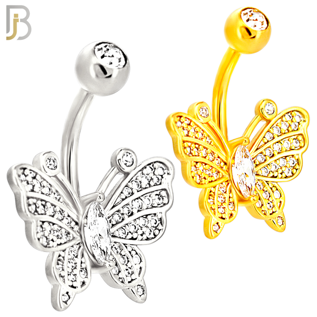 NB115 - 316L Surgical Steel Butterfly with Marquise CZ Center Belly Ring image 0
