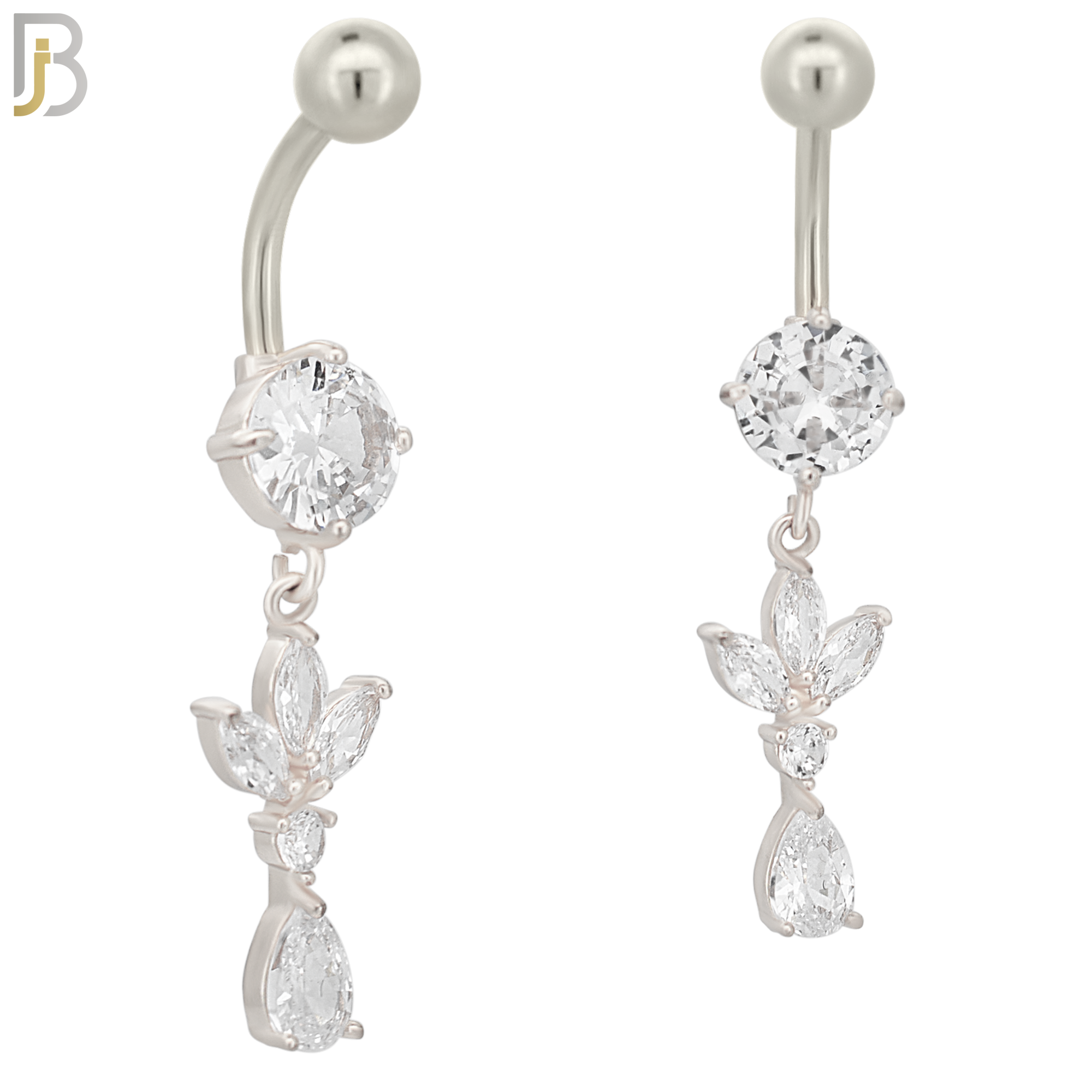 N055 - 316L Stainless Steel Dangling Flower with Teardrop Design Belly Ring with 5mm Screw Ball Top image 1