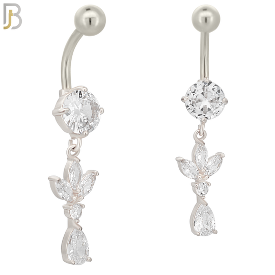 N055 - 316L Stainless Steel Dangling Flower with Teardrop Design Belly Ring with 5mm Screw Ball Top image 1