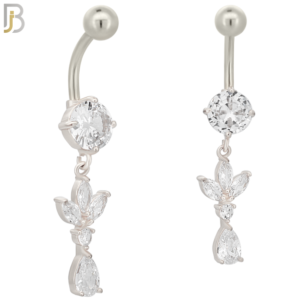 N055 - 316L Stainless Steel Dangling Flower with Teardrop Design Belly Ring with 5mm Screw Ball Top image 1