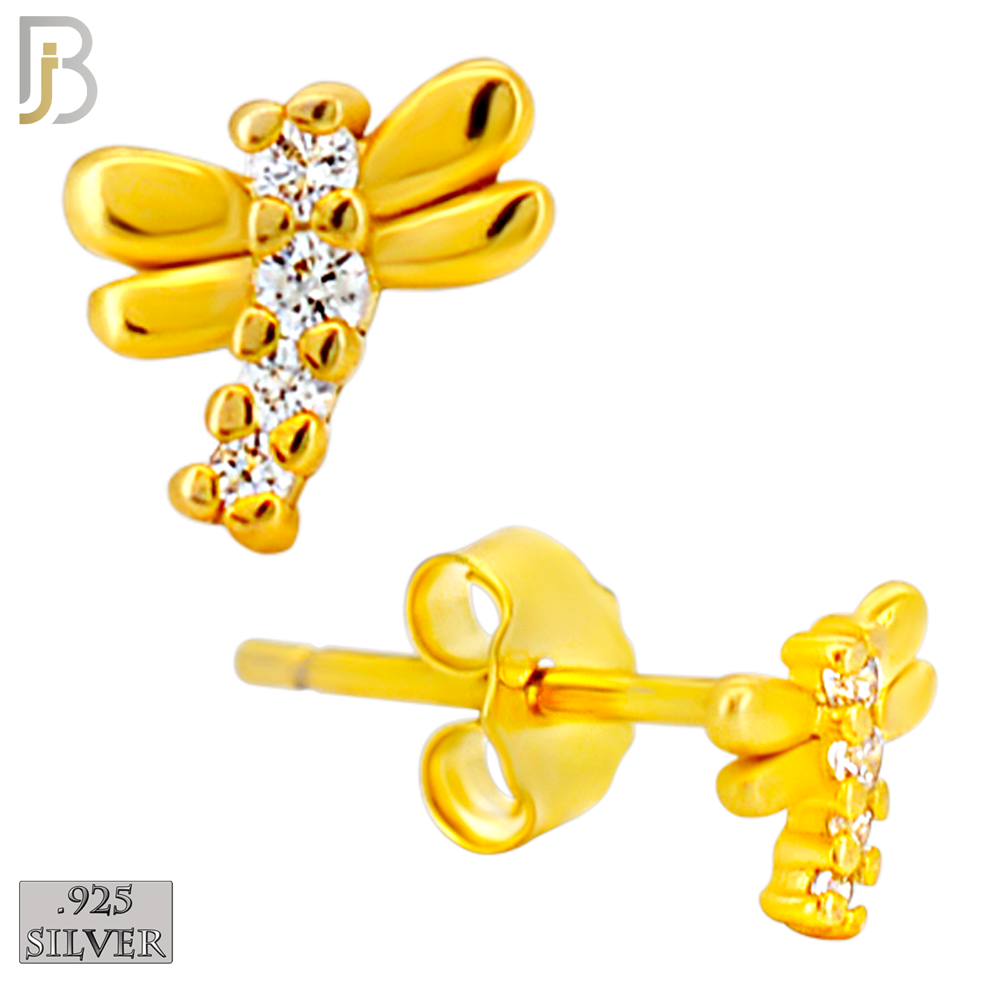 925-ES436 - 925 Sterling Silver Dragonfly Earring with Multi Zircon - Push Back image 2