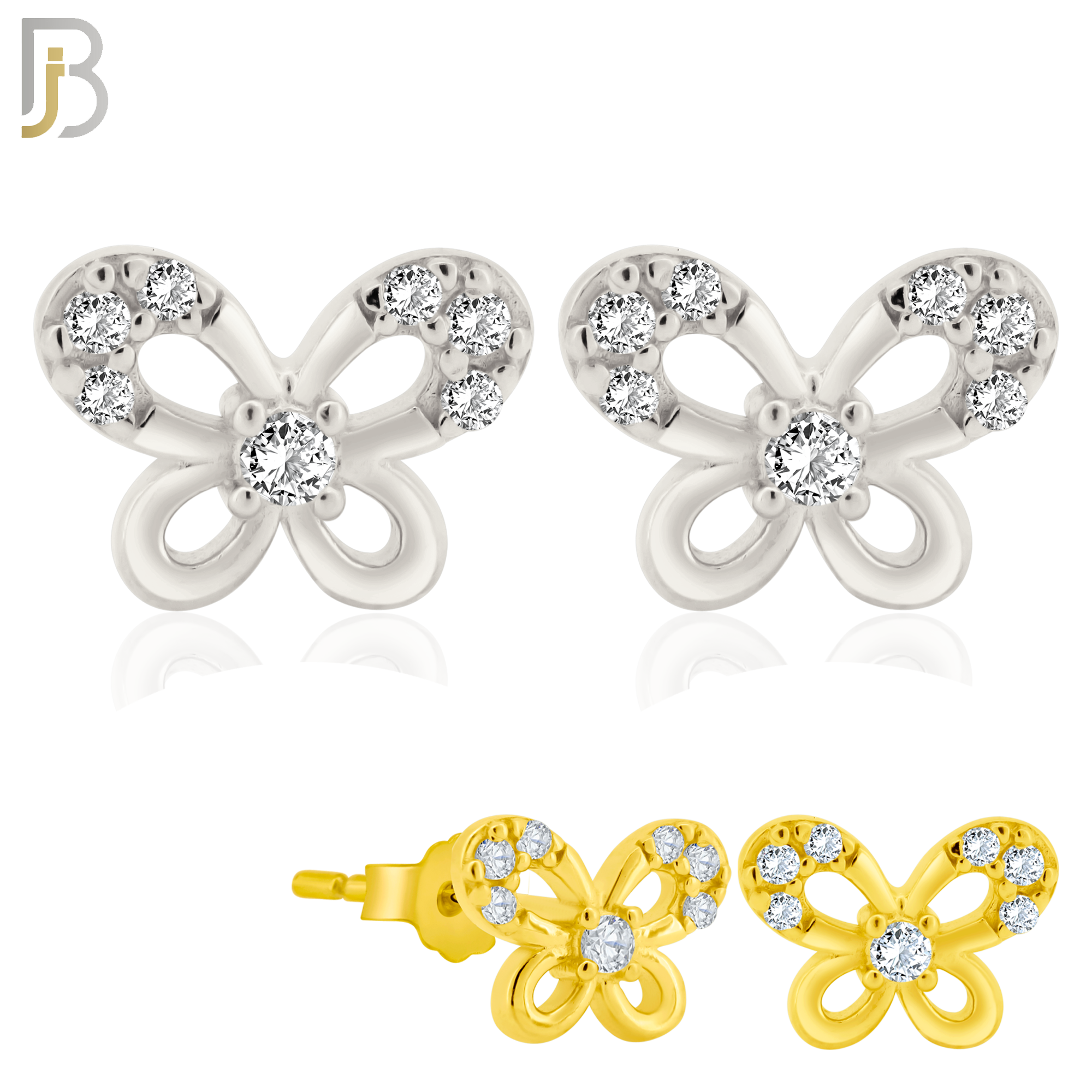 925-ES208 - Push Back - .925 Sterling Silver Butterfly Design Earring Stud with Clear Zircon image 0