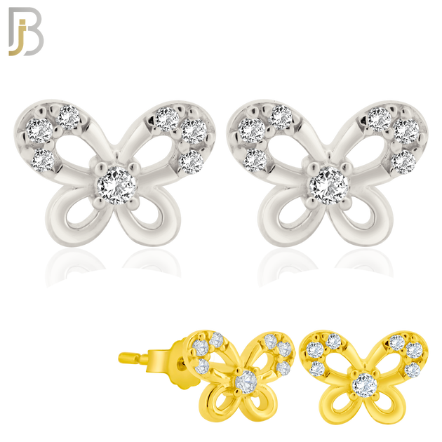 925-ES208 - Push Back - .925 Sterling Silver Butterfly Design Earring Stud with Clear Zircon image 0