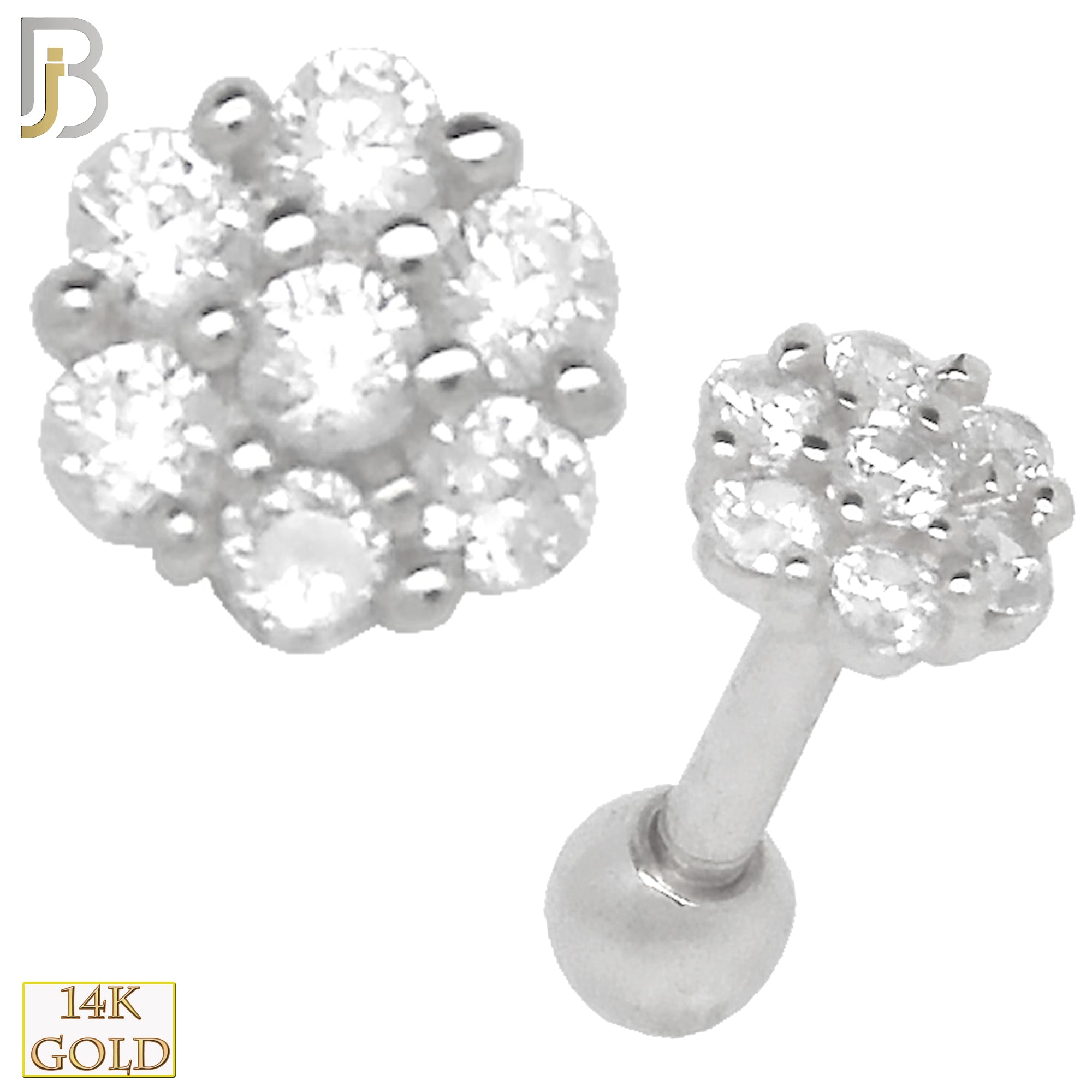 14-TB03 - 14k Solid Gold Flower Design Tragus Barbell Cartilage Earrings Piercing Screw Ball image 1