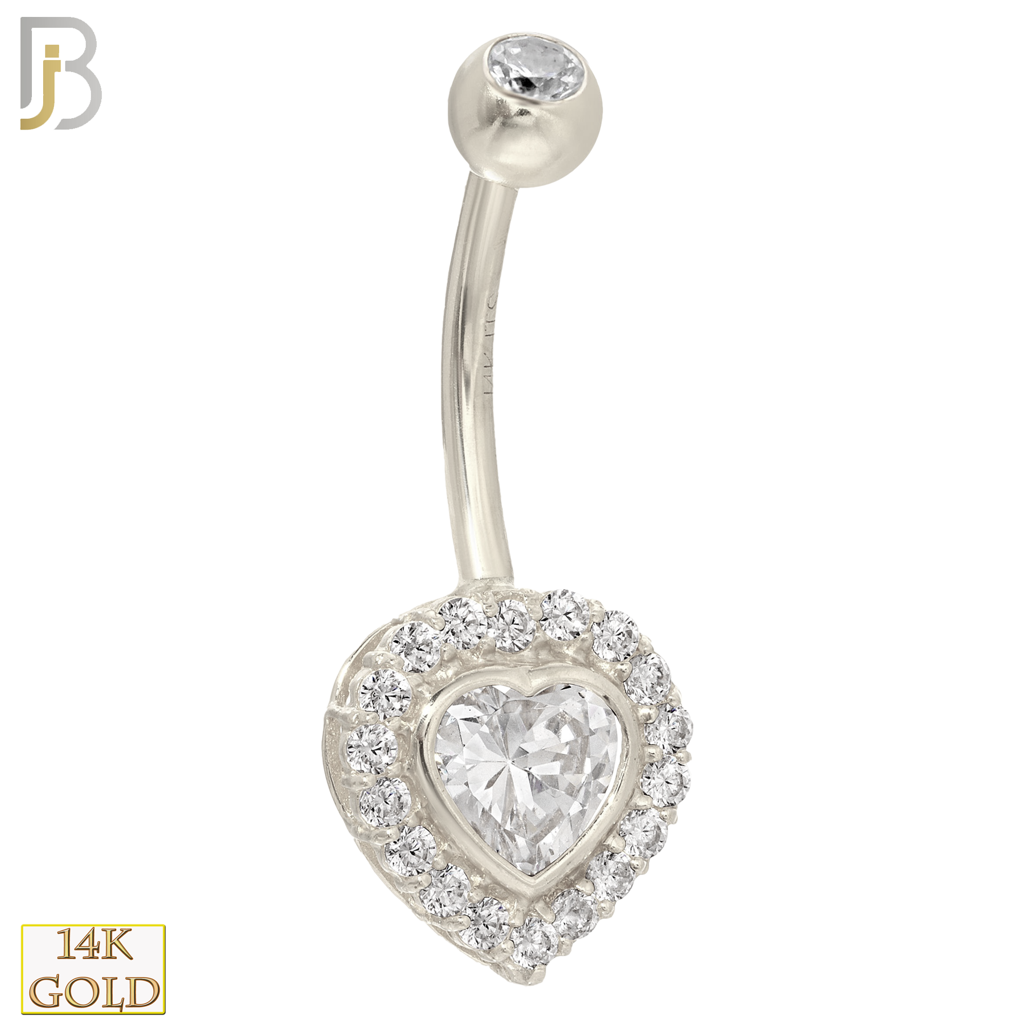 14-NB23 - 14k Solid Gold Heart Shaped CZ with Multi CZ Around Belly Ring - White Gold image