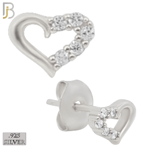 925-ES256 - .925 Sterling Silver Heart Hollow with 5 Zircon Design Earrings Stud image 1