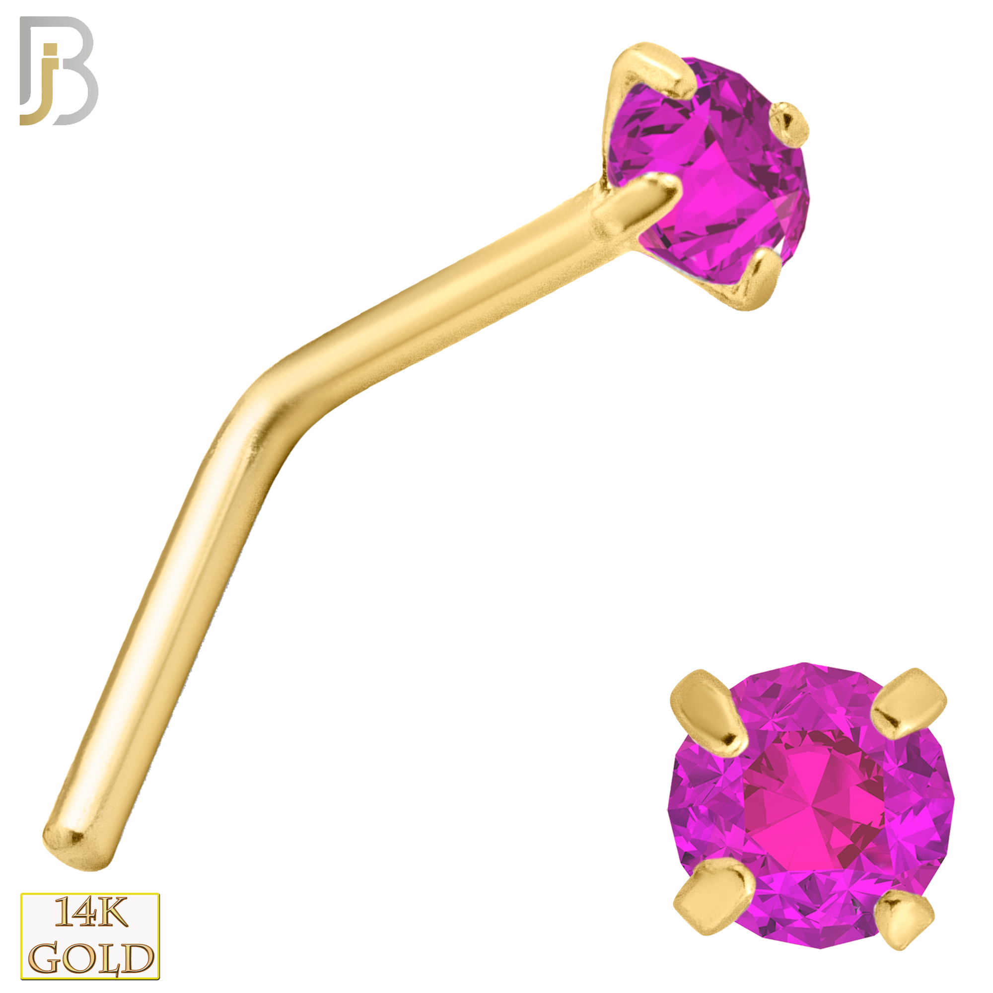 14-NR10CYP - 20g 14k Yellow Gold L-Shaped with Pink Colored CZ image 2