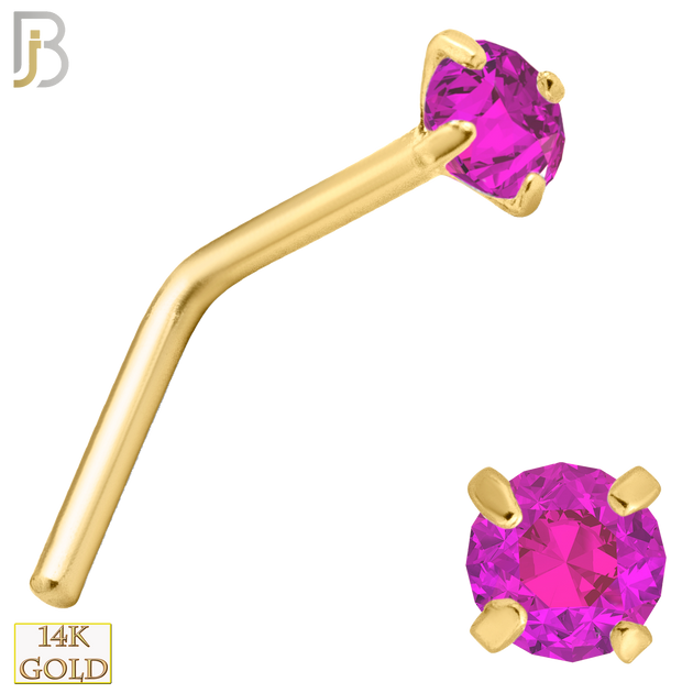 14-NR10CYP - 20g 14k Yellow Gold L-Shaped with Pink Colored CZ image 2