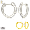 925-ES457 - 925 Sterling Silver Huggies Hoop Earrings with Baguette Zircon in Bezel Setting and Side Stones image 0