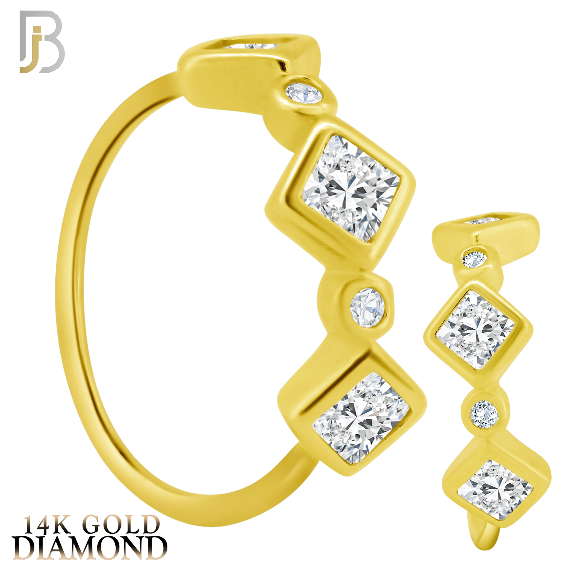 14-CT104D - 14k Yellow Gold with Alternating Square and Round GH / SI1 Natural Diamonds in Bezel Twist to Open Hoops image