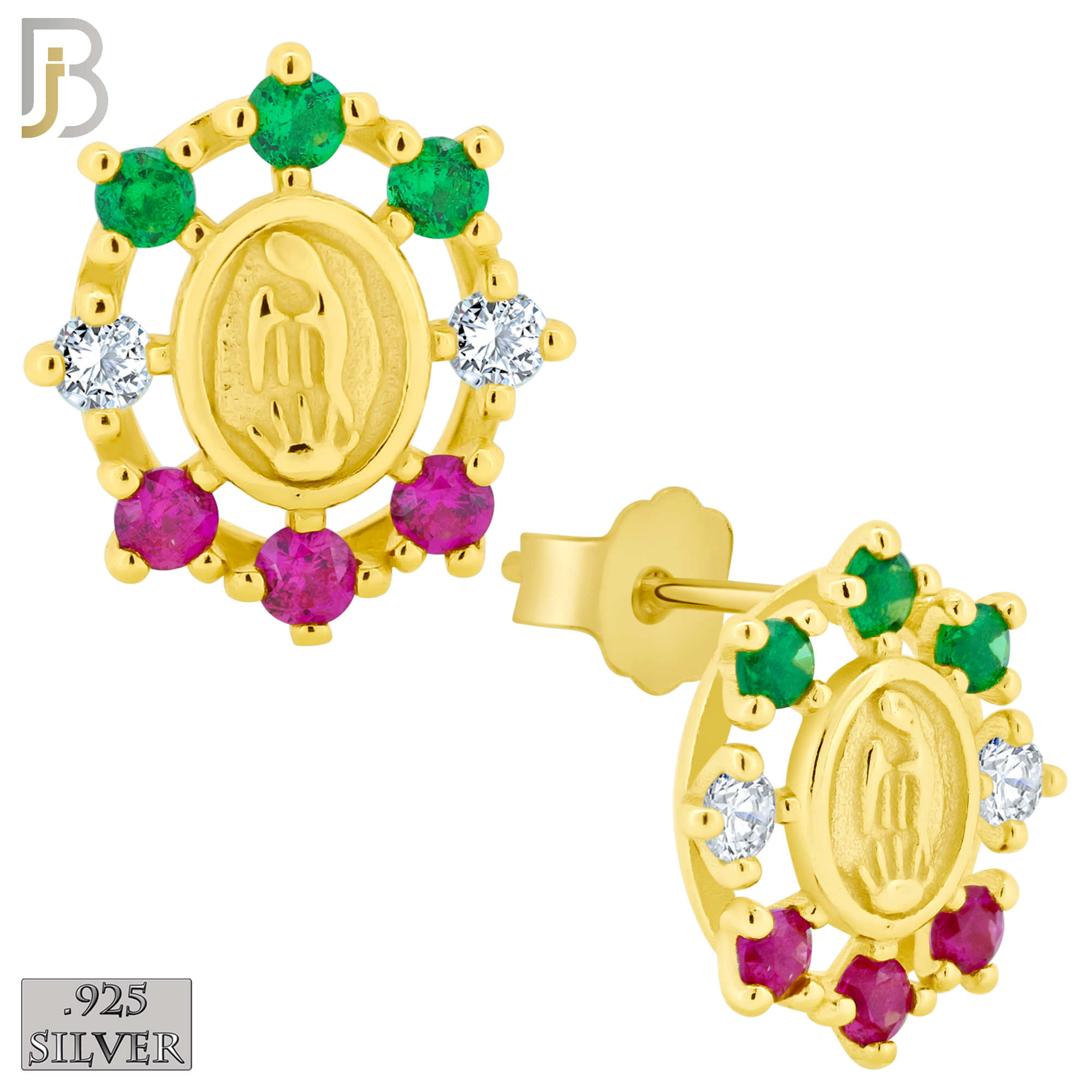 925-ES177 – .925 Sterling Silver Mexican Virgin Mary with Zircon image 2