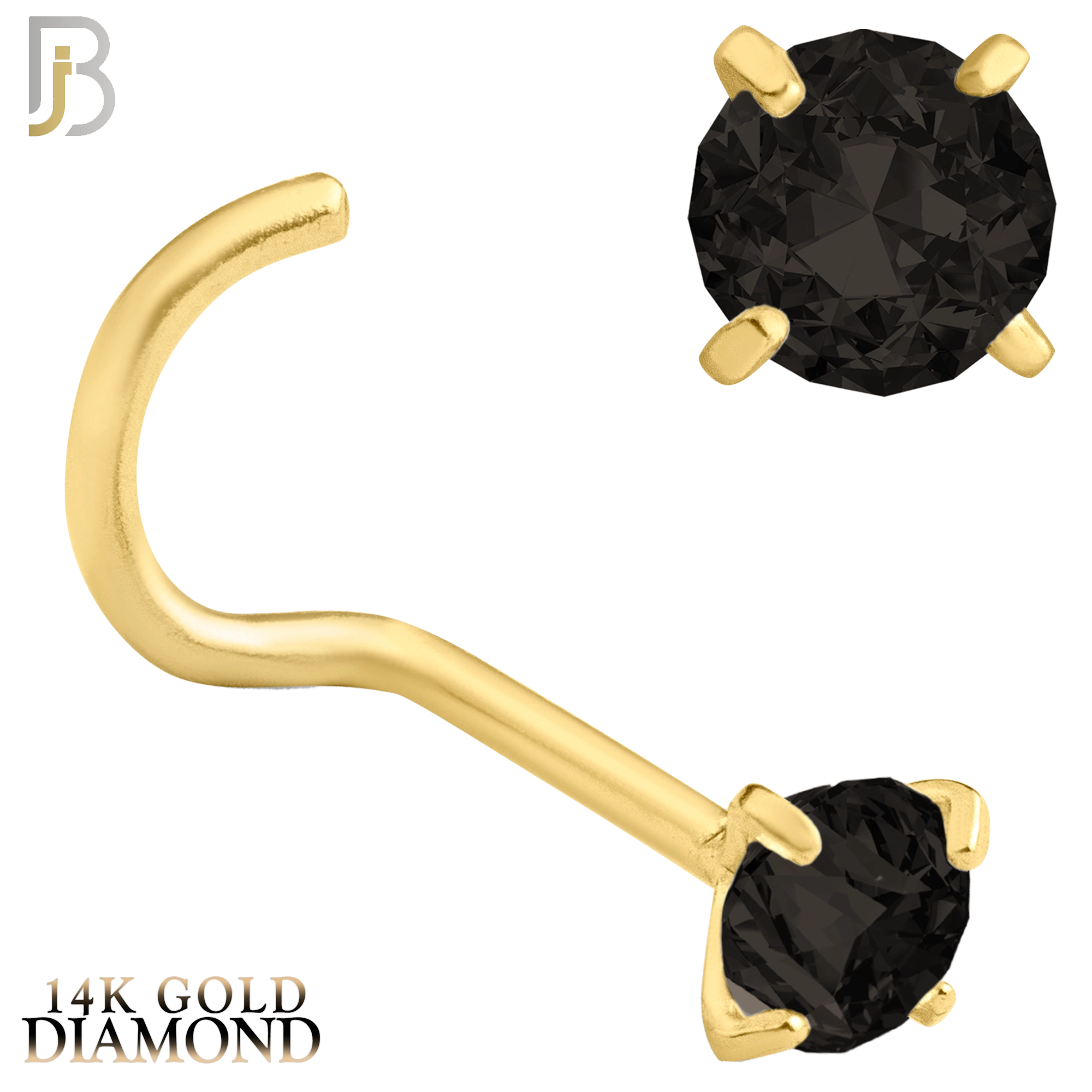 14-NR03DYK - 22g - 14k Yellow Gold Nose Screw with Black Diamond in Prong Setting - 3mm image