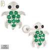 925-ES195 - Screw Ball Back - .925 Sterling Silver Turtle Design Earring Stud with Green Zircon image 1