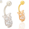 NB40 - 316L Stainless Steel Owl Design Banana Belly Navel Ring image 0