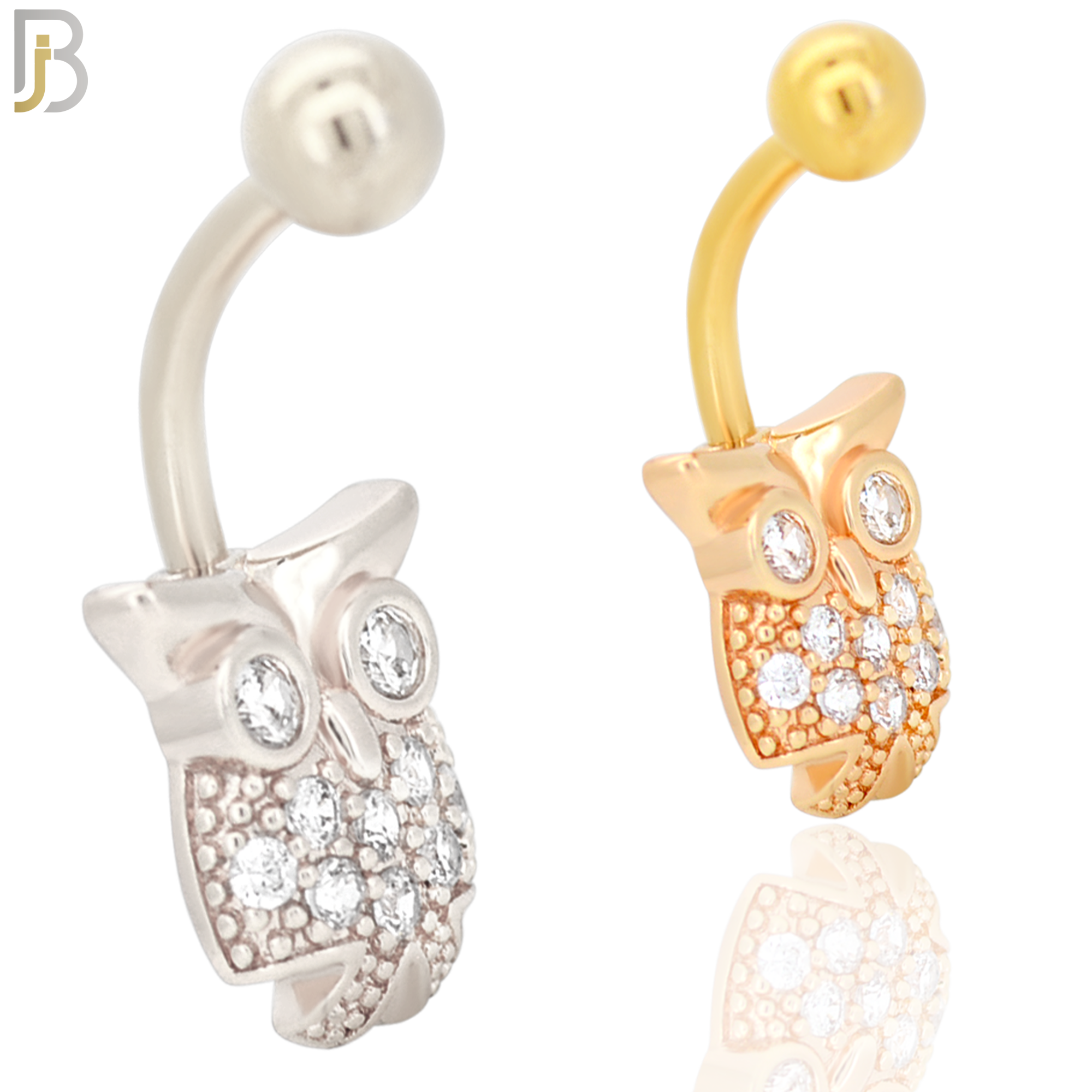 NB40 - 316L Stainless Steel Owl Design Banana Belly Navel Ring image 0