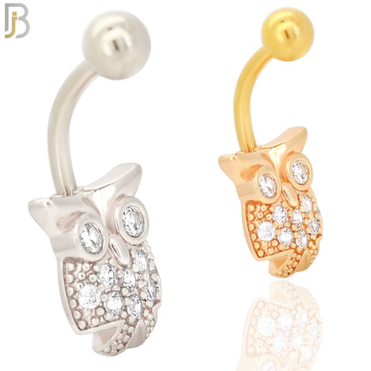 NB40 - 316L Stainless Steel Owl Design Banana Belly Navel Ring image 0
